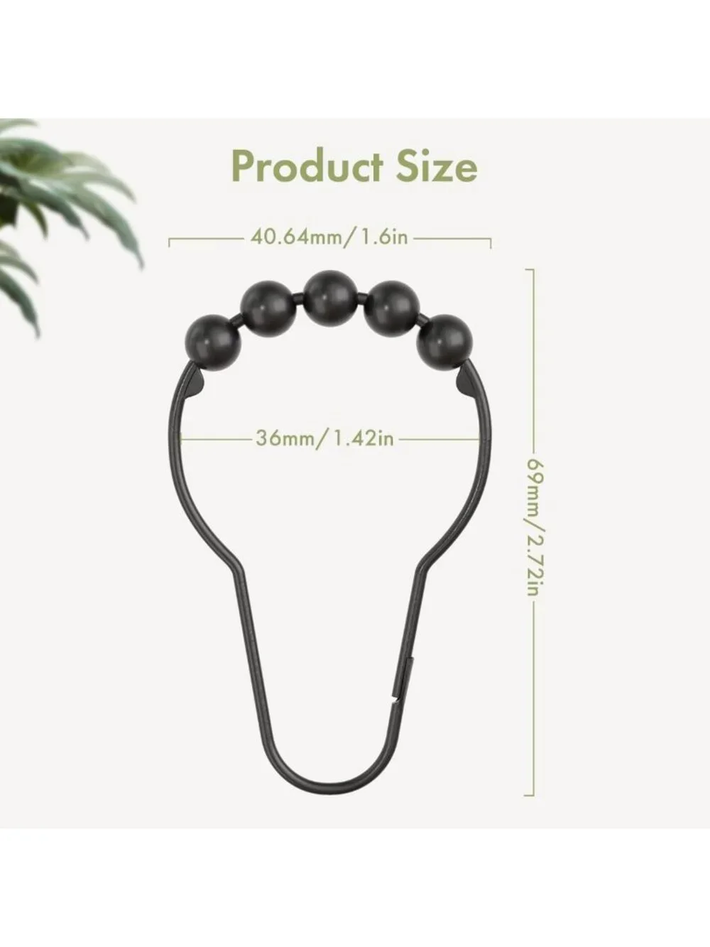 Matte Black Shower Curtain Hooks - Rust Proof Stainless Steel, Set of 24